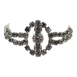 Gray Glass Rhinestone Art Deco Style Silver Tone Vintage Bracelet